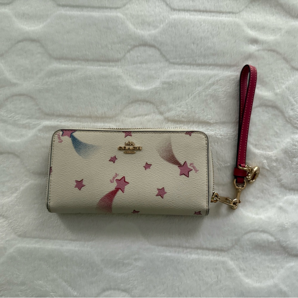 Coach Cream Wallet with Pink and Blue Accents